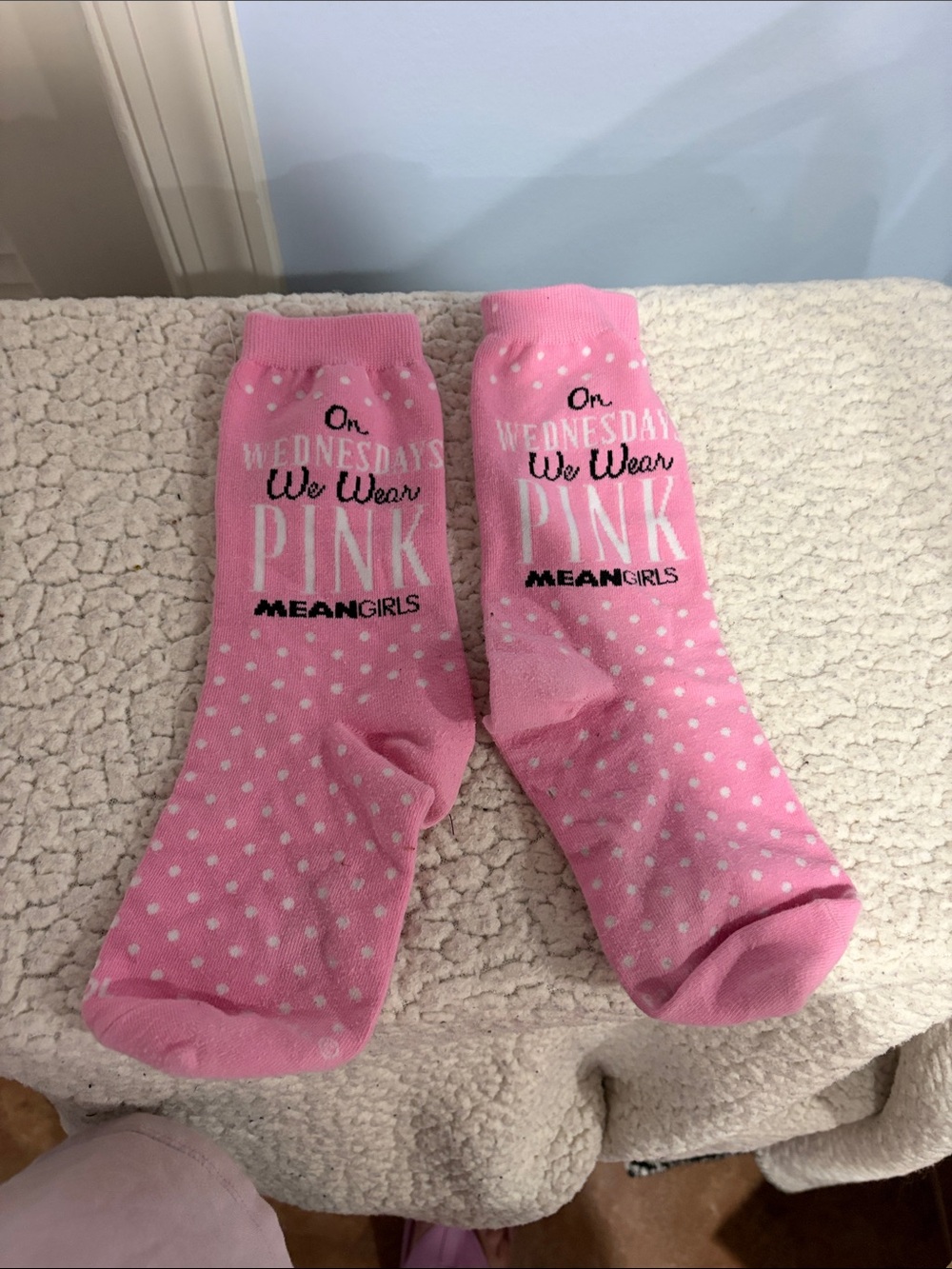 'On Wednesdays We Wear Pink' Polka Dot Socks - Pink